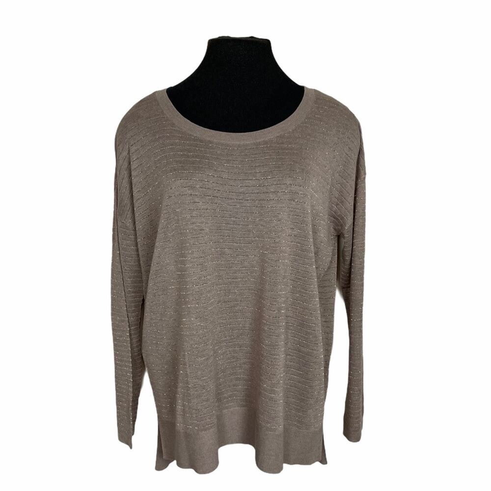 H&M Scoop Neck Knit Top Tan with Gold Lurex Medium